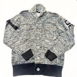 Desigual Made to Dream Wool Cotton Pullover Gray Knit Sweater Button Down Size L